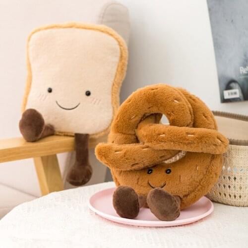 Cute Plush Croissant Pretzel Bread Toast Baguette Toy Stuffed Soft Cartoon Hotel Food Decor Bread Doll Kids Birthday Toys Gift