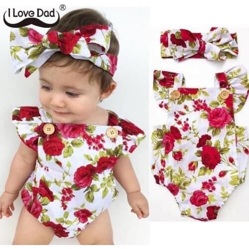 Cute New Born Baby Cartoon New Romper 2pcs Baby Girls Clothes Romper+Headband Flower Infant Toddler Newborn Outfits Clothes Set