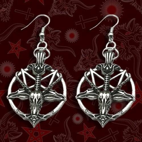Fashion Vintage Womens Pentagram Pan God Skull Goat Head Pendant Earrings Gothic Witch Jewelry