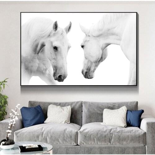 White Horses Wall Art Canvas Painting Animals Modern Posters and Prints On Canvas Picture for Living Room Home Design Decor