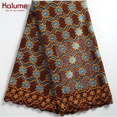 Kalume Newest African Swiss Cotton Lace Fabric Stars Style Dress Nigerian Swiss Voile Lace In Switzerland With Stone Fabric 2246