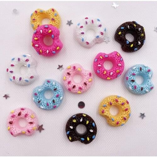 New 12pcs Resin Sweet Doughnut Cabochon Cakes Flatback Stone Figurines Scrapbook DIY Craft Home Decor Accessories OH01