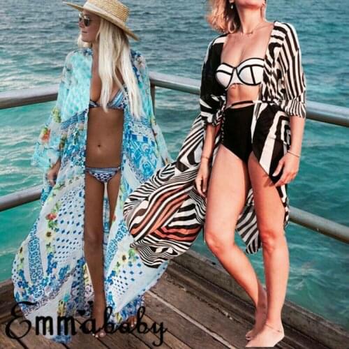 New 2020 Summer Women Beachwear Swimwear Floral Bikini Cover Up Kaftan Summer Chiffon Dress