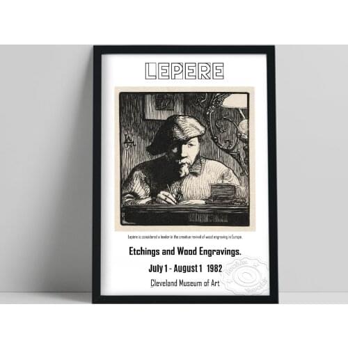 Auguste Louislepere Exhibition Poster, Louislepere Self-Portrait Wood Prints Art, Europe Vintage Woodcarving Originality Picture