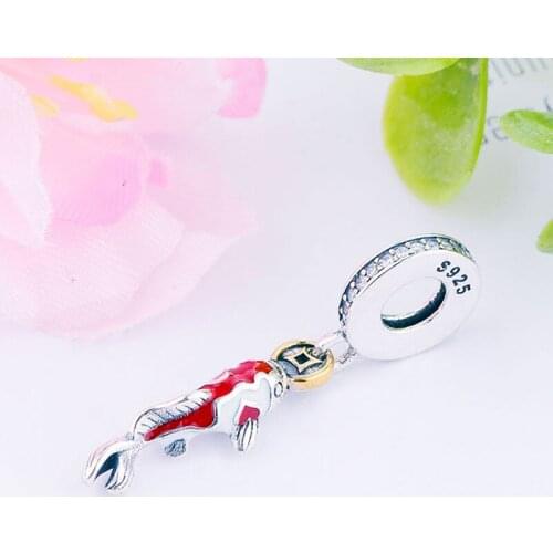 Fit Original Pan Charm Bracelet Necklace 925 Silver Good Fortune Gold Color Coin Red White Carp Fish Bead Making Berloque