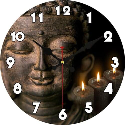 Custom Bronze Buddha Candle Religious Clock Rustic Spiritual Buddha Statue/Buddha head Office Study room Home Silent Wall Clocks