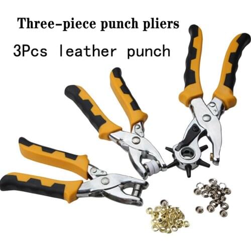 Leather craft Punching for Leather Belt Hole Punch+ Eyelet Plier +Snap Button Grommet Setter Tool Kit Round 2.5/3/3.5/4/4.5/5mm