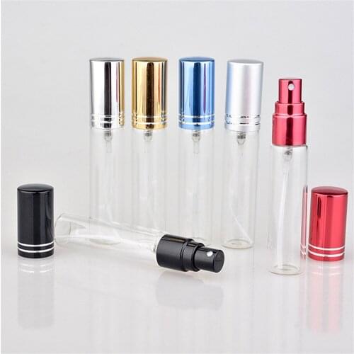 10ml 15ml Clear Glass Spray Bottle Perfume Atomizer With Aluminum Gold Black Cap Mini Sample Vials Thin Glass Bottle