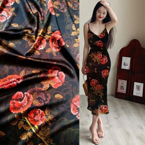 Rood Breedte Multi-Gekleurde Bloemen Print 95% Zijde Satijn Stof Voor Vrouw Jurken Rokken Blouse Diy Naaien fabric for dress