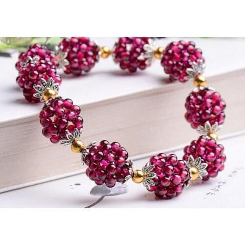 Pretty Hand Weave 3.5mm Round Shape Natural Red Garnet Gems Elasticity Bracelets