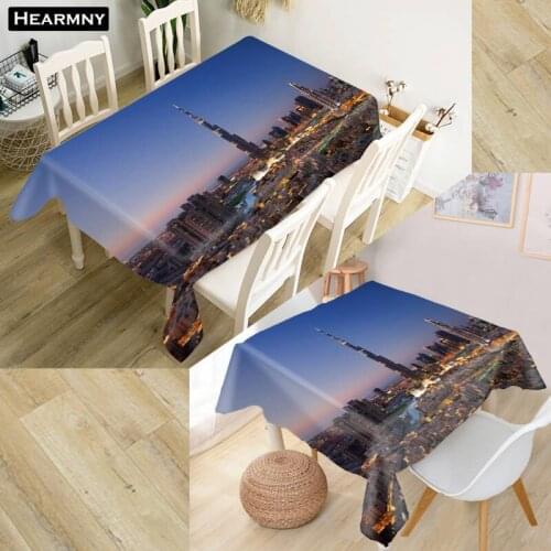 Customize 3D Tablecloth Dubai City Oxford Cloth Dust-proof Rectangular Table Cover For Party Home Decor 100X140cm175x175cm