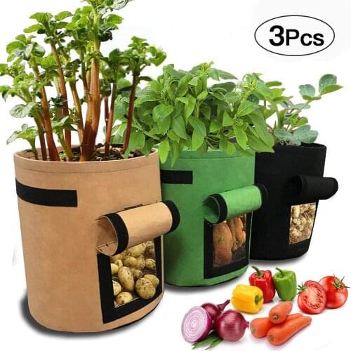 3PCS Potato Grow Bag Vecro Window Vegetable Grow Bag Double Layer Breathable Nonwoven Cloth Vegetables Plant Growing Bags