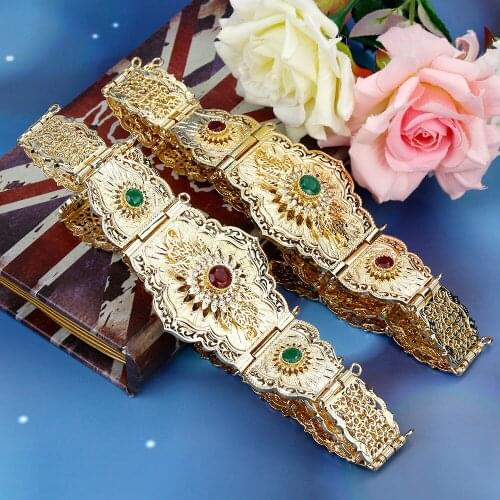 Sunspicems Hot Gold Color Morocco Algeria Belt For Women Ethnic Wedding Jewelry Arab Robe Caftan Belt Waist Chain Bridal Gift