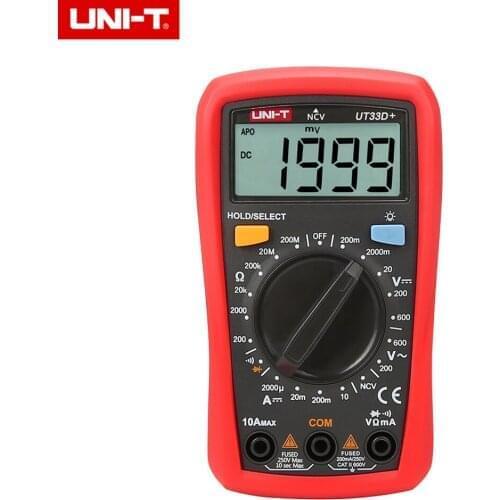 UNI-T UT33D+ Digital Multimeter with NVC Tester Range 60V Voltage Meter 10A DC Ammeter LCD Backlight