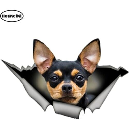 HotMeiNi 13cm x 8.3cm Black and tan Chihuahua Vinyl Sticker Torn Metal Decal Reflective Stickers Waterproof Car Sticker Decals