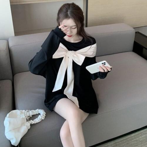 Shawl Bow Fake Two Pieces Hedging Women 2020 The New Autumn Winter Korean Loose Fashion All-Match Long Sleeve Sweatshirt A434