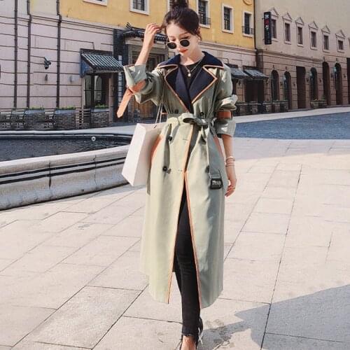 Womens Windbreaker Spring Autumn Long Korean Loose Ladies Cape Casual Trench Coat Female Splicing Lapel Retro Windproof Jacket