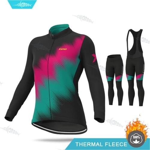 Woman Winter Cycling Clothes Thermal Fleece Cycling Jersey Suit Long Sleeve Cycling Clothing Set Ropa De Ciclismo De Invierno