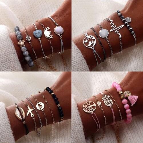 2019 4 Style Bohemian Heart Turtle Beads Charm Bracelets Set For Women Handmade Shell Bracelet Female Fashion Jewelry 5 Pcs/Set