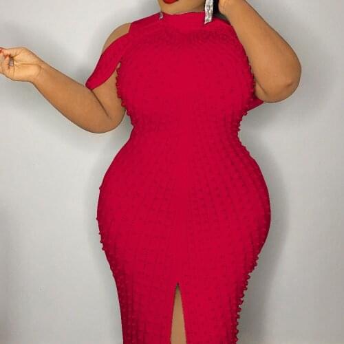 Beading Red Plus Size 4xl 5xl Bodycon Dress Luxury Elegant Evening Party Dinner Robe Vestidos Back Split Femme Dresses 2020 New