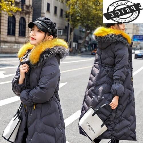 Coat ZVAQS Woman Winter 2021 White Ducn Down Jackets Female Real Raccoon Fur Collar Parkas Womens Long Coats Abrigo Mujer TN1aa