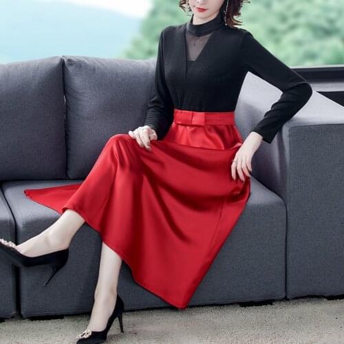 2021 Fashion Vintage Fake Two Piece Midi Dresses Autumn Winter Office 3XL Plus Size Dress Women Elegant Bodycon Party Vestidos