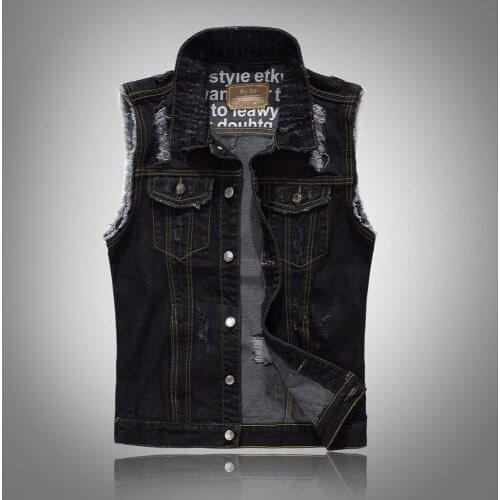 Men black denim waistcoat Slim Plus Size 5XL vest Cotton Soft tops Sleeveless Jacket Multi-pocket warm Casual Button Coats