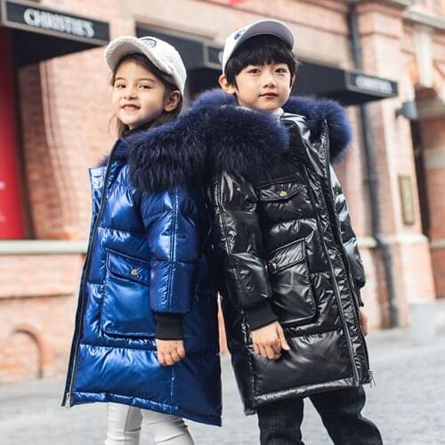 Winter Childrens Outwear Down Jacket For Boys Waterproof Outdoor Glossy Thicken Hooded Coat For Kids Down Jacket Girls 4-16Y