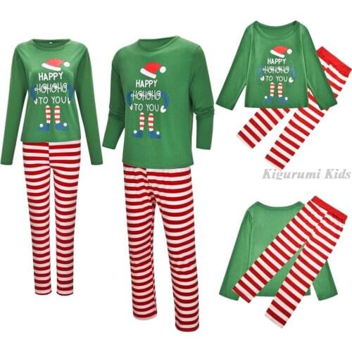 Winter Family Pajamas Christmas Santa Print Clothing Set Green Red Striped Adult Kids Xmas Pjs Mom Son Dad Daughter Outfit 2021