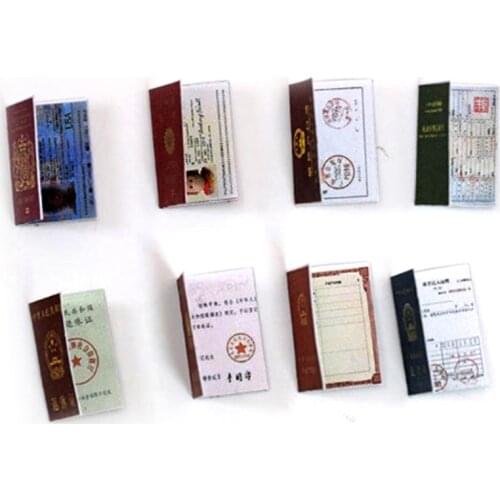 1set=8pcs Mini ID Card Passport 1:12 Scale Dollhouse Furniture Miniature Certificate Set New Arrival Doll House Accessories