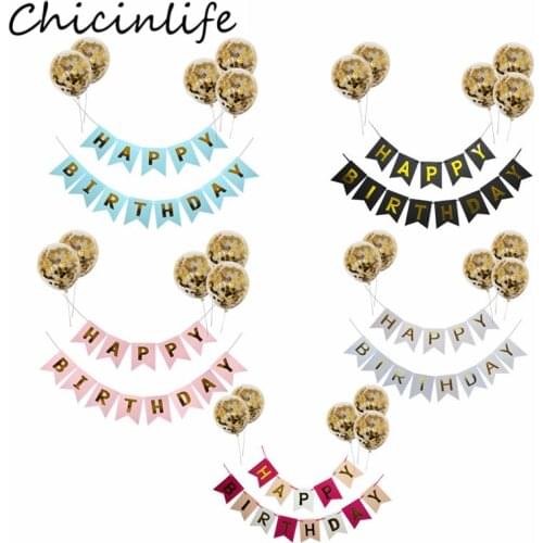 1Set Happy Birthday Banner Gold Confetti Balloons Boy Girl Kids Adult Birthday Party Bunting Garland Baby Shower Decor Supplies