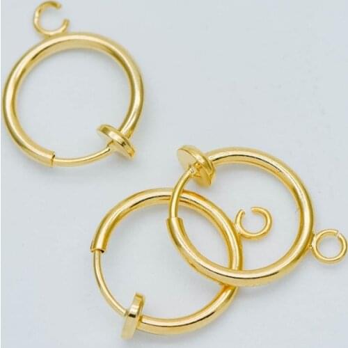 10pcs Clip On Earring Findings, Gold Plated Brass Earwire with Loop, Non Pierced Earrings 13mm (GB-505)