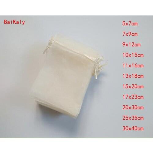 100pcs Beige Small & Large Organza Bags favors Wedding Pouches Jewelry Packaging Bags Candy Gift Bag Party Decoration Supplies