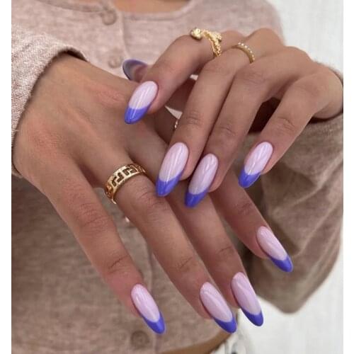 24pcs Purple Nail Patch Glue Type Removable Long Paragraph Fashion Manicure Save Time False Nail Patch DL