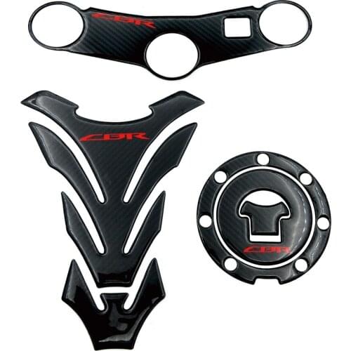 3D Carbon Fiber Motorcycle Tank Cap Sticker Tank Pad Fork Triple Tree Upper Clamp Decals For Honda CBR600RR CBR 600 RR 2003 2004