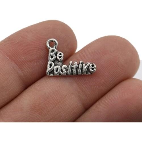40PCS Antique Silver Plated Be Positive Charm Pendants for Jewelry Making Bracelet DIY Accessories 16x12mm
