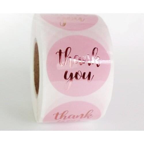 500pcs 1.5 inch Rose Gold Thank You Sticker Labels Pink Waterproof Stickers Seal Label for Scrapbook Business Stationery Sticker