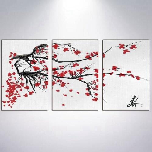 5D DIY Diamond Painting Chinese Ink Landscape Mountain and Plum Blossom Sakura Cherry 3 pcs full square round Diamond Embroidery