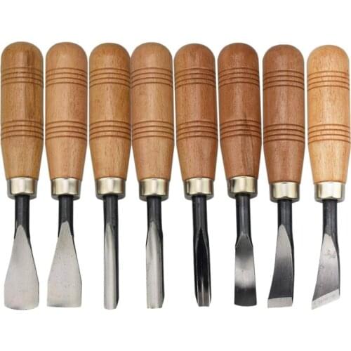 ABSF 8Pc Woodcut Knife Wood Carving Chisel Set Chip Detail Carving Chisels Kit Rust-Proof Wood Carpenter Hand Tools Working
