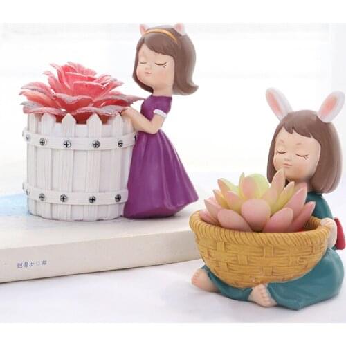 American Pastoral Girl Succulent Flower Pot Creative Personality Cartoon Cute Resin Gardening Decorative Plant Potted Ornaments