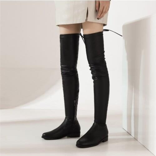 Long boots womens knee high boots 2020 new autumn and winter thick high boots low heel Plush elastic boots