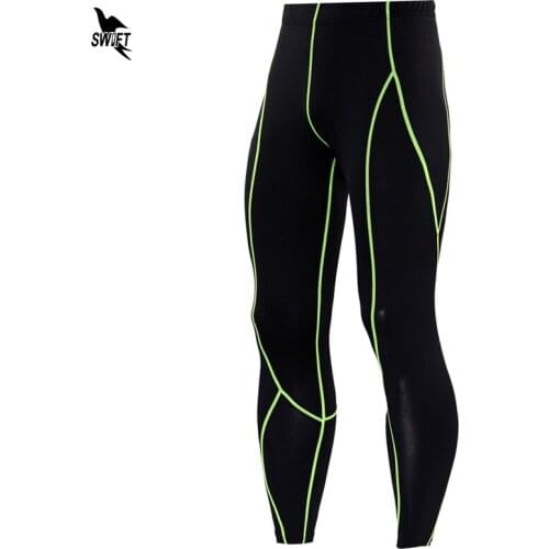 2020 Quick Dry Running Tights Joggers Bodybuilding Fitness Long Trousers Mens Gym Stretch Leggings Simple Line Compression Pants