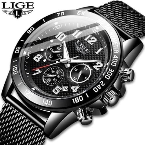 2020 LIGE Mens Watches Top Luxury Brand Business Watch Men Chronograph Full Steel Waterproof Analog Quartz Wristwatch Male Clock