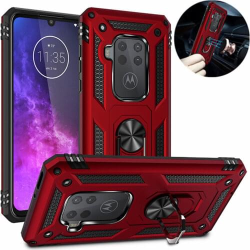 For Motorola Moto One Zoom Case Armor Shockproof Magnetic Ring Holder Soft Silicone Edge Hard Cover for Moto One Pro Cases Funda