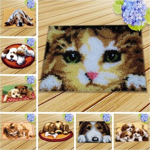 Diy Animal Knooppakket Latch Hook Kits Series Needlework Mat Button Cushion Animals Klink Haak Kussen Bloem Sofa Shape Cushions