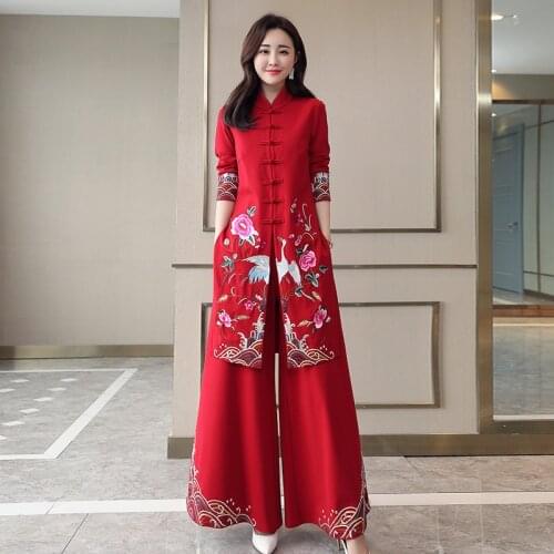 Chinese Styles Long Dress Qipao Chinese Cheongsam Dress Traditional Princess Chinoise two pieces Women Pants Suits MH121