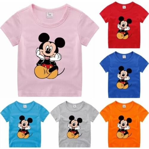 Disney Minnie Mickey T-shirt Summer Cartoon Print Baby Boy Short Sleeve Top T-shirt Children Toddler Girl T-shirt Casual Kids