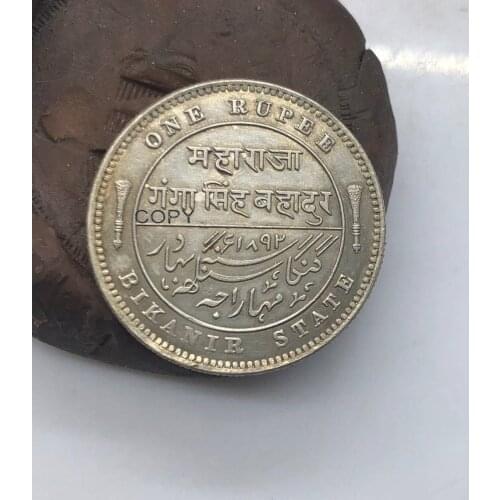 Indian States Kingdoms Bikanir One 1 Rupee Empress Victoria Ganga Singh Crowned Head Facing Left Brass Silver Plated Copy Coin