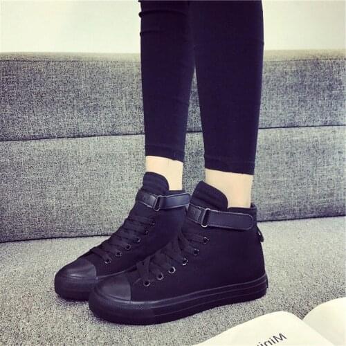 New High-top Canvas Shoes Woman Fashion Hook & Loop sneaker High-grade Solid Color For Womens Flats Casual Shoe Zapatos Mujer