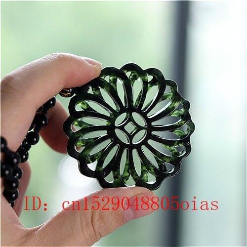 Chinese Natural Black Green Jade Windmill Pendant Necklace Charm Jewelry Double-sided Hollow Carved Amulet Gifts for Her Men